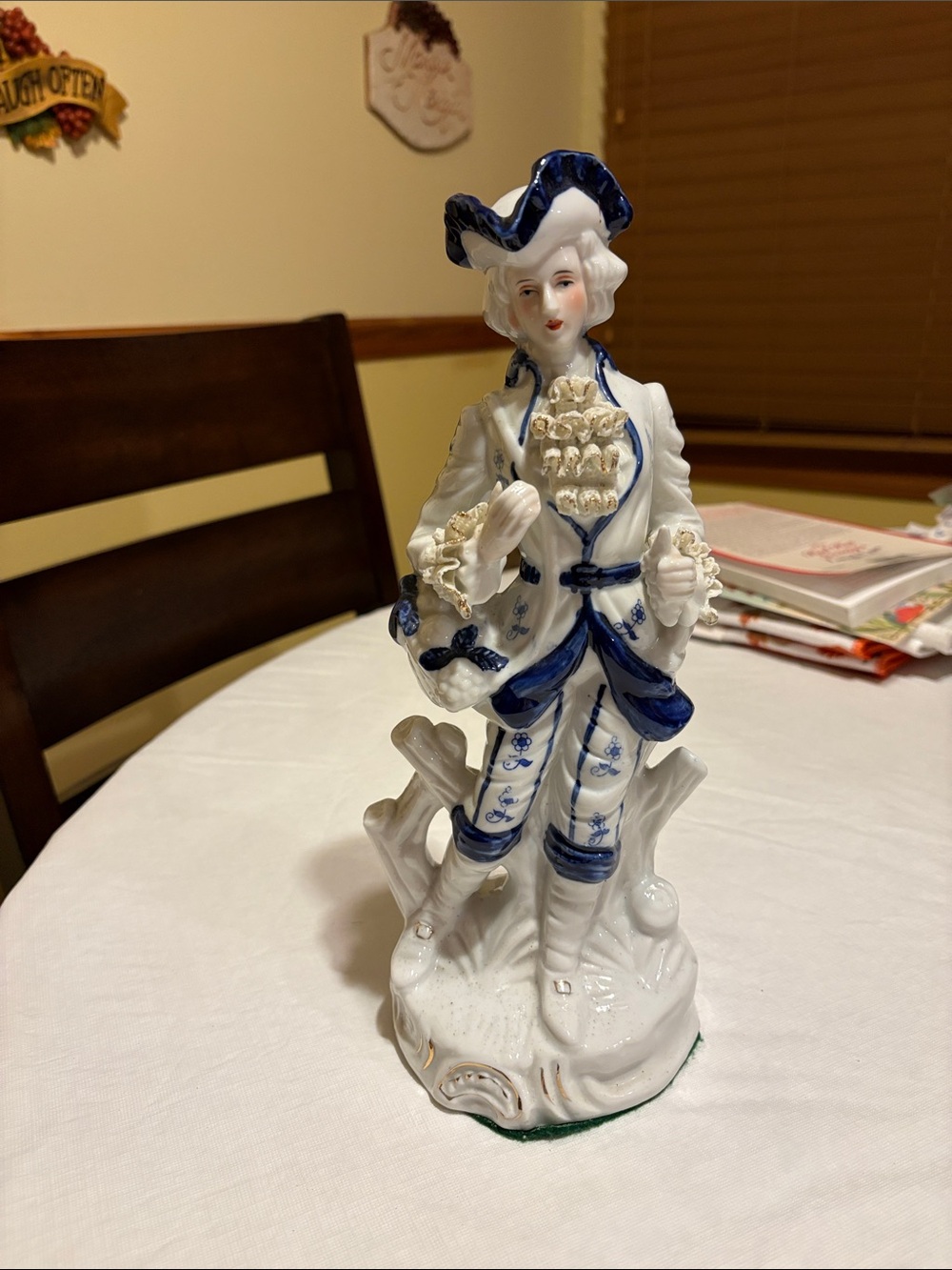 Vintage Blue & White Porcelain Courtier Figurine
